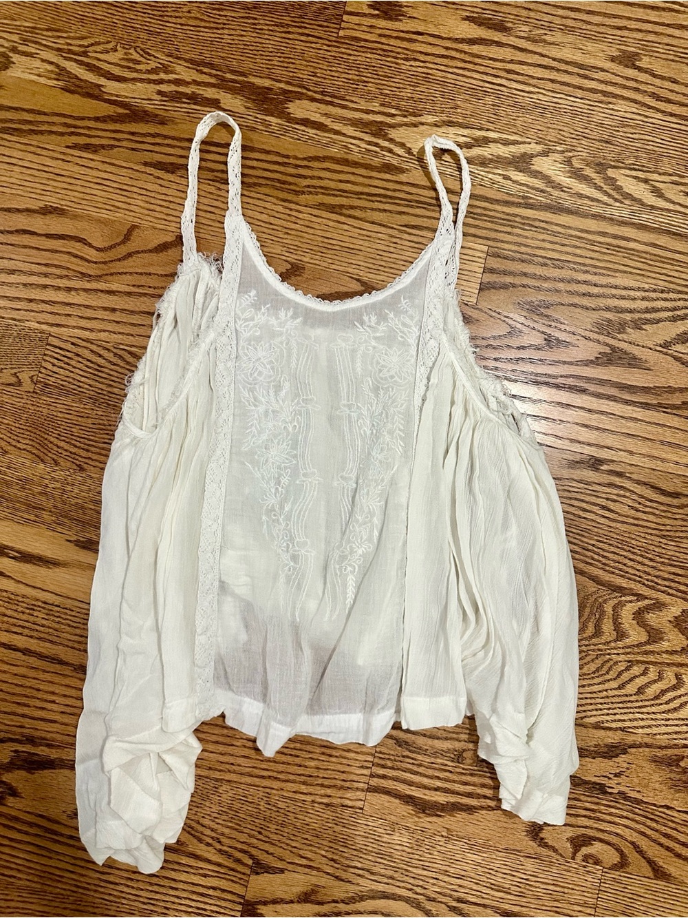 Free People White Gauzy Embroidered Spaghetti Strap Swing Tank